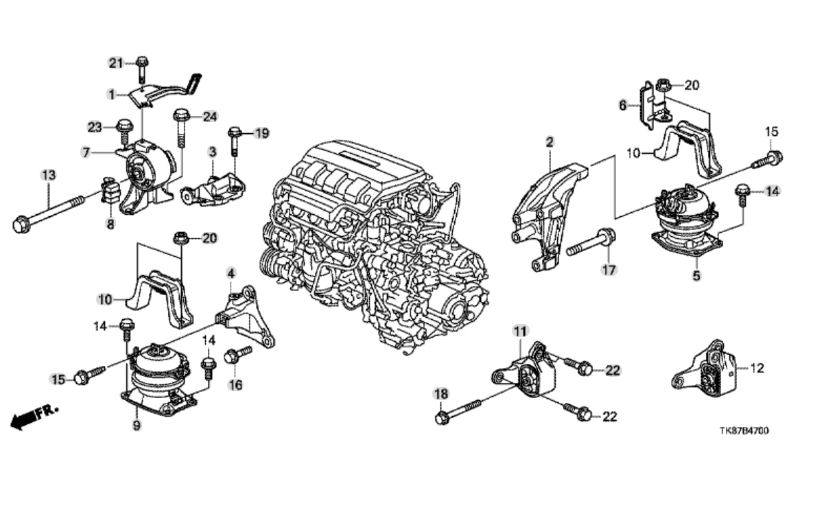 Bases de Motor (4piezas). Honda Odyssey 2011-2017