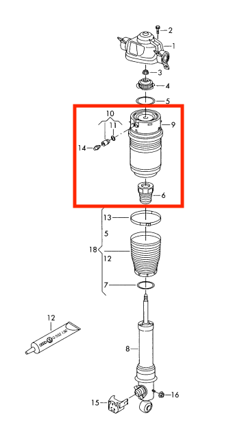 Bolsa de Aire Suspensión Trasera. Volkswagen / Audi / Porsche