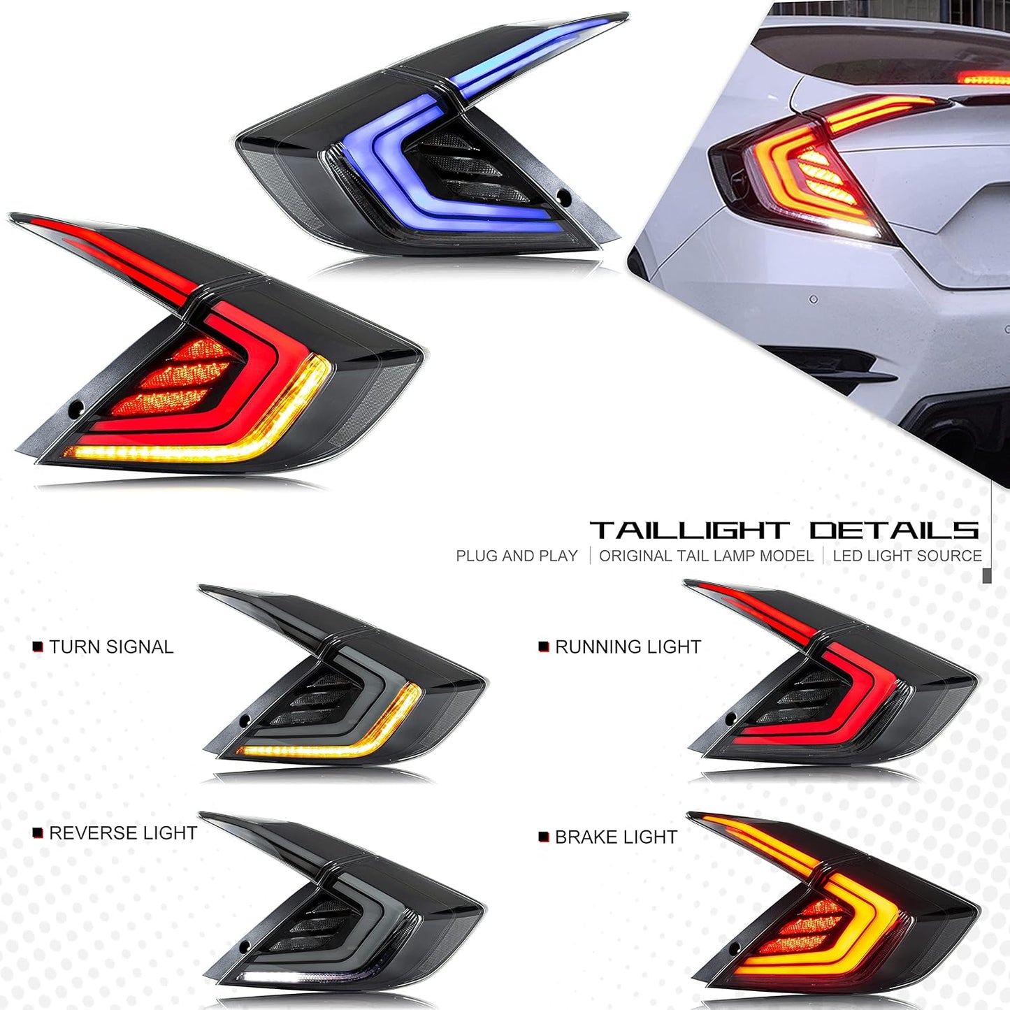 Faros traseros LED. Honda Civic 10Th Gen Sedan 2016-2021 DRL (Freno Intermitente)