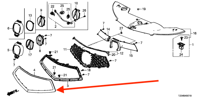 Moldura Cromada Parrilla Frontal. Acura MDX 2017-2020