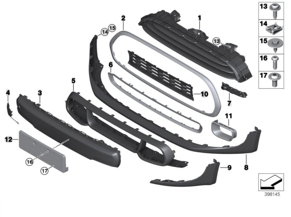 Bisel Cromado Parrilla Delantera. Mini Cooper F55 F56 F57 2014-2021