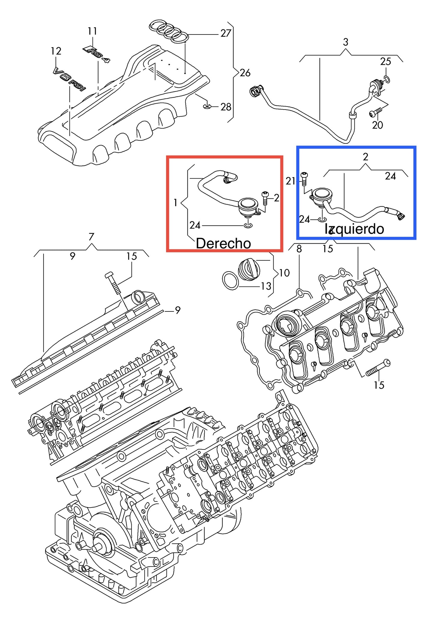 Válvula + Tubería de Ventilación de Cárter. Audi RS5 CFSA 4.2L