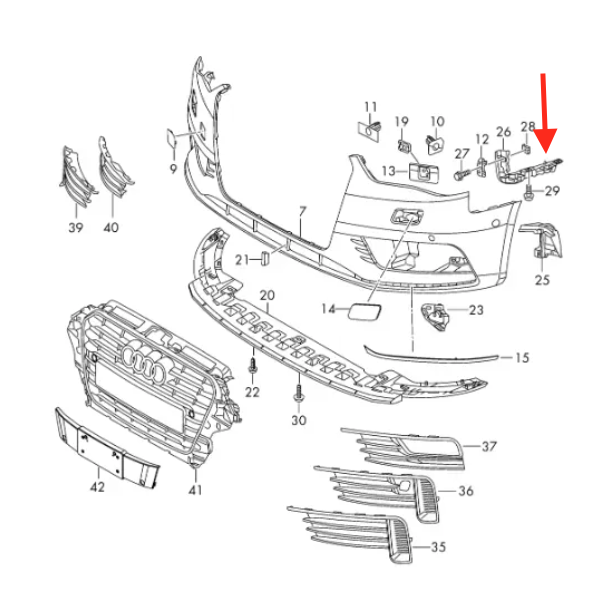 Brackets Defensa Delantera. Audi A3 2014-2016