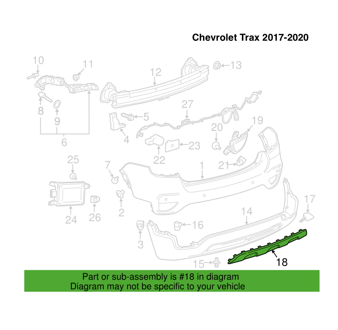 Embellecedor Plateado Defensa Trasera. Chevrolet Trax 2017-2020