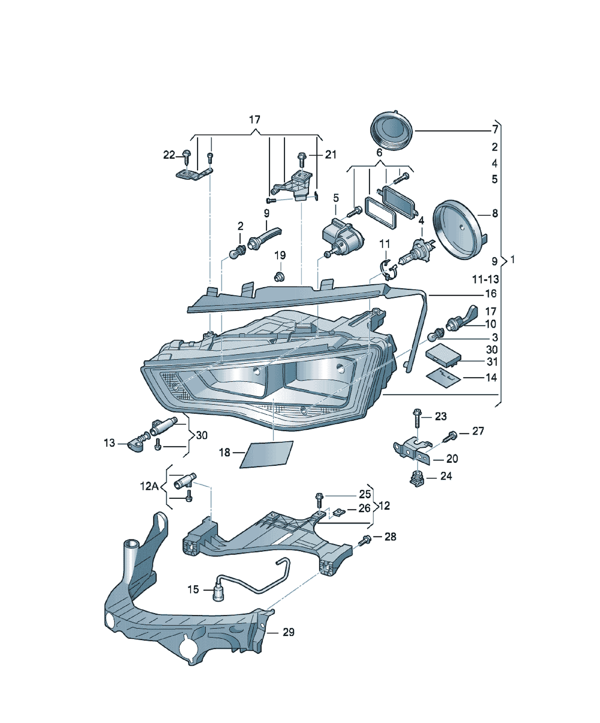 Soporte de Faro Delantero. Audi A5 2012-2016
