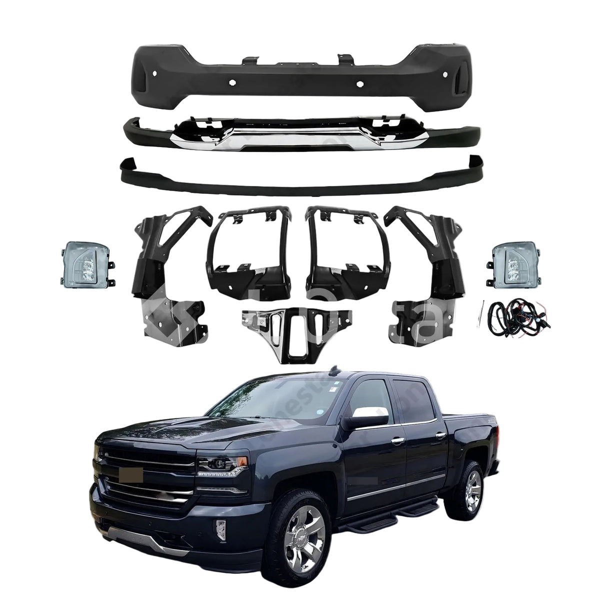 Defensa Delantera Completa + Brackets. Chevrolet Silverado 1500 2016-2019