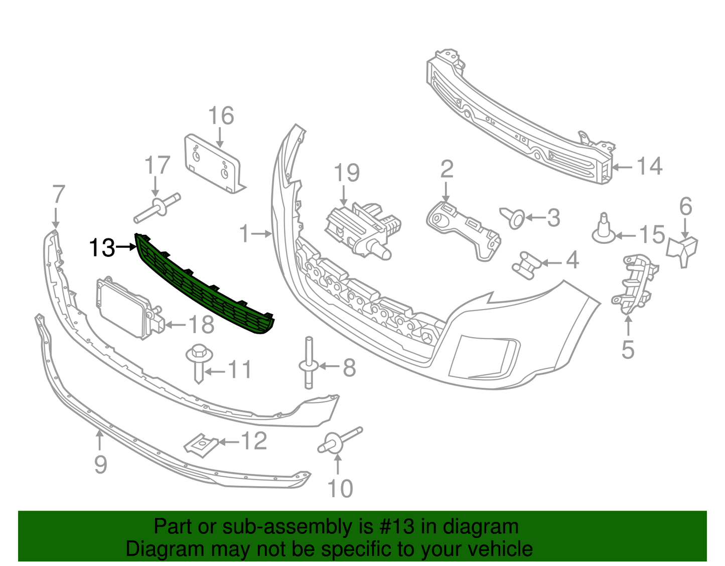 Parrilla Inferior Defensa Delantera. Ford Edge 2011-2014