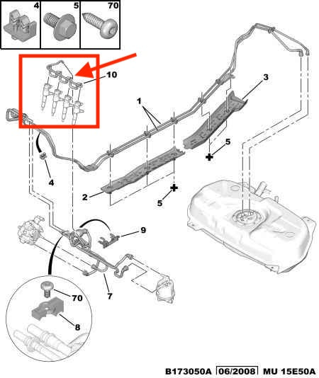 Tubería de Retorno de Combustible. Peugeot Bipper 1.4L HDi