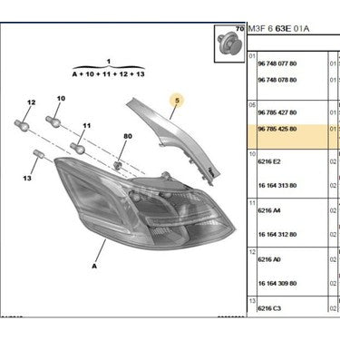 Guía Faro Trasero. Peugeot 301 2013-2017