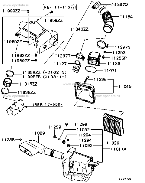 Carcasa de Filtro de Aire de Motor (Original). Mitsubishi Montero iO 1998-2007