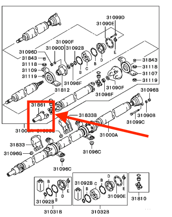 Driveshaft Slip Yoke. Mitsubishi Outlander 2001-2006 AWD/4WD