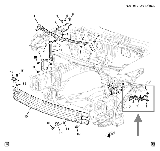 Bracket (Guía Soporte) Defensa Delantera. Chevrolet Traverse 2018-2021