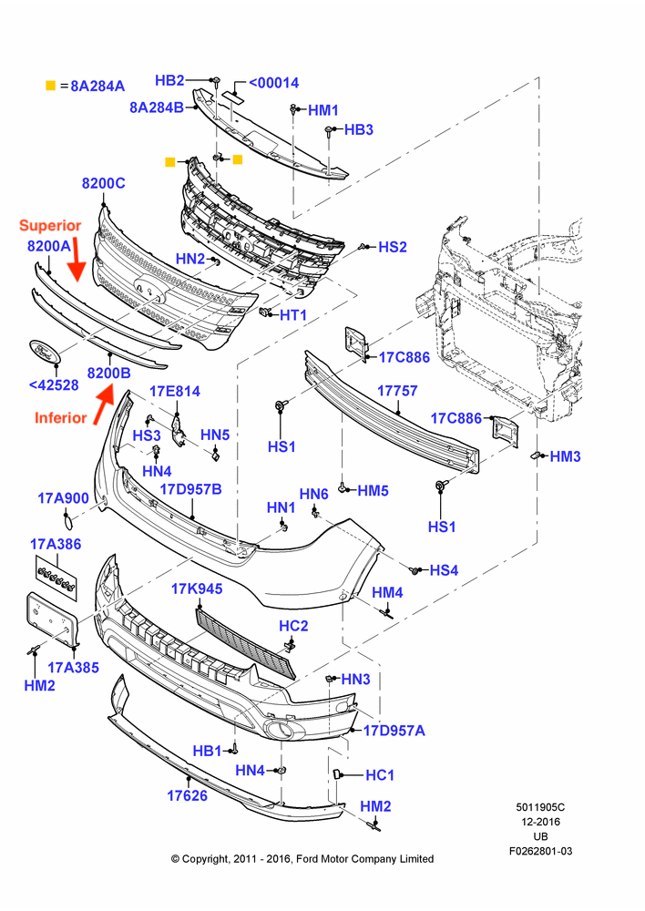 Moldura Cromada de Parrilla Frontal. Ford Explorer 2011-2015