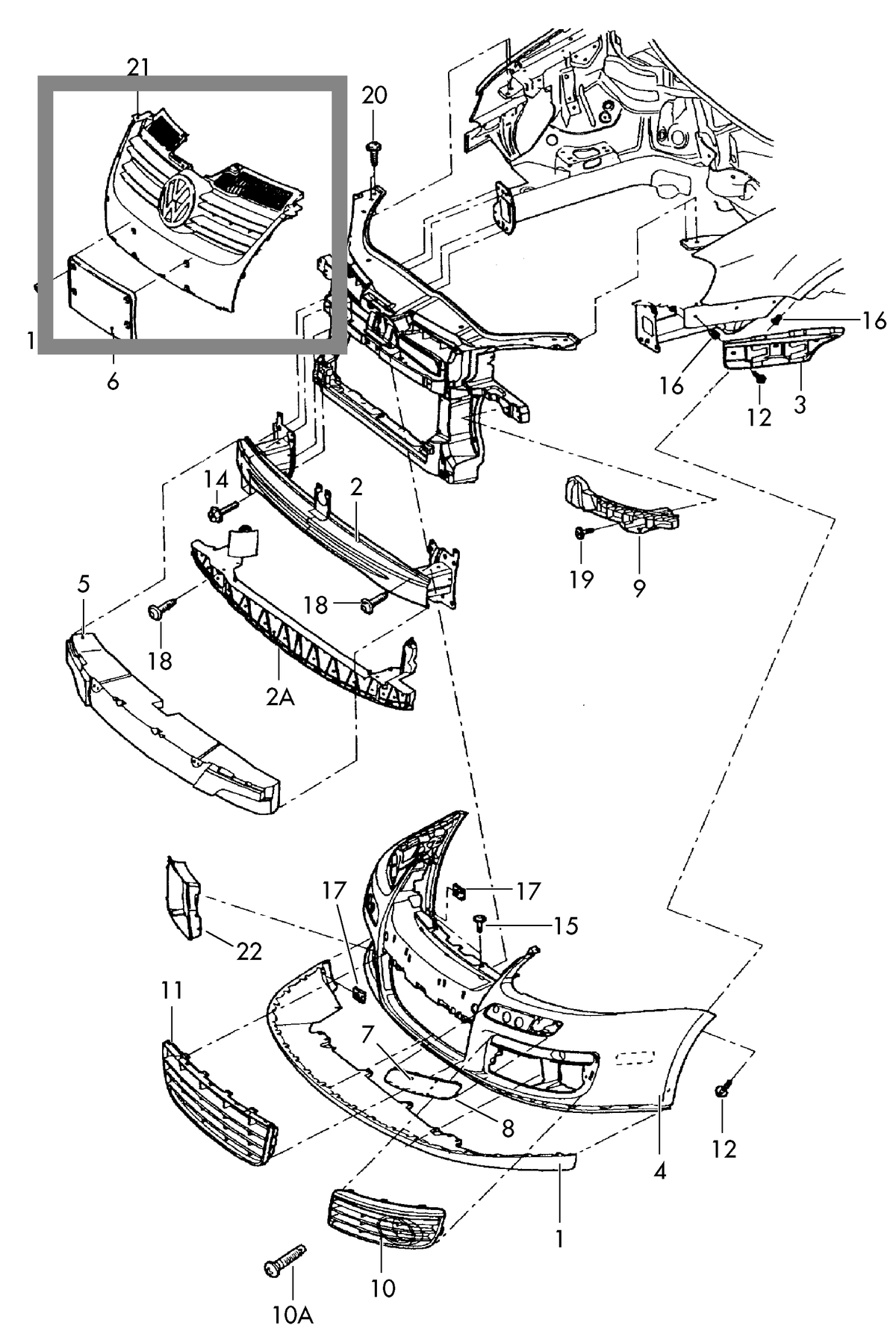 Parrilla Frontal. Volkswagen Bora 2006-2010
