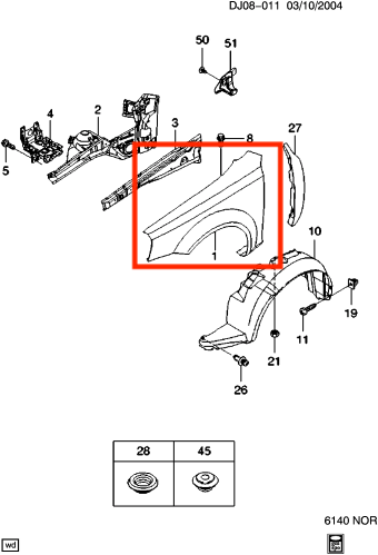 Guardafango Delantero Con Agujero Direccional. Chevrolet Optra 2004-2008 Sedán