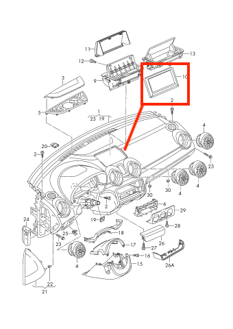 Marco de Pantalla Central de Tablero. Audi A1 2011-2014