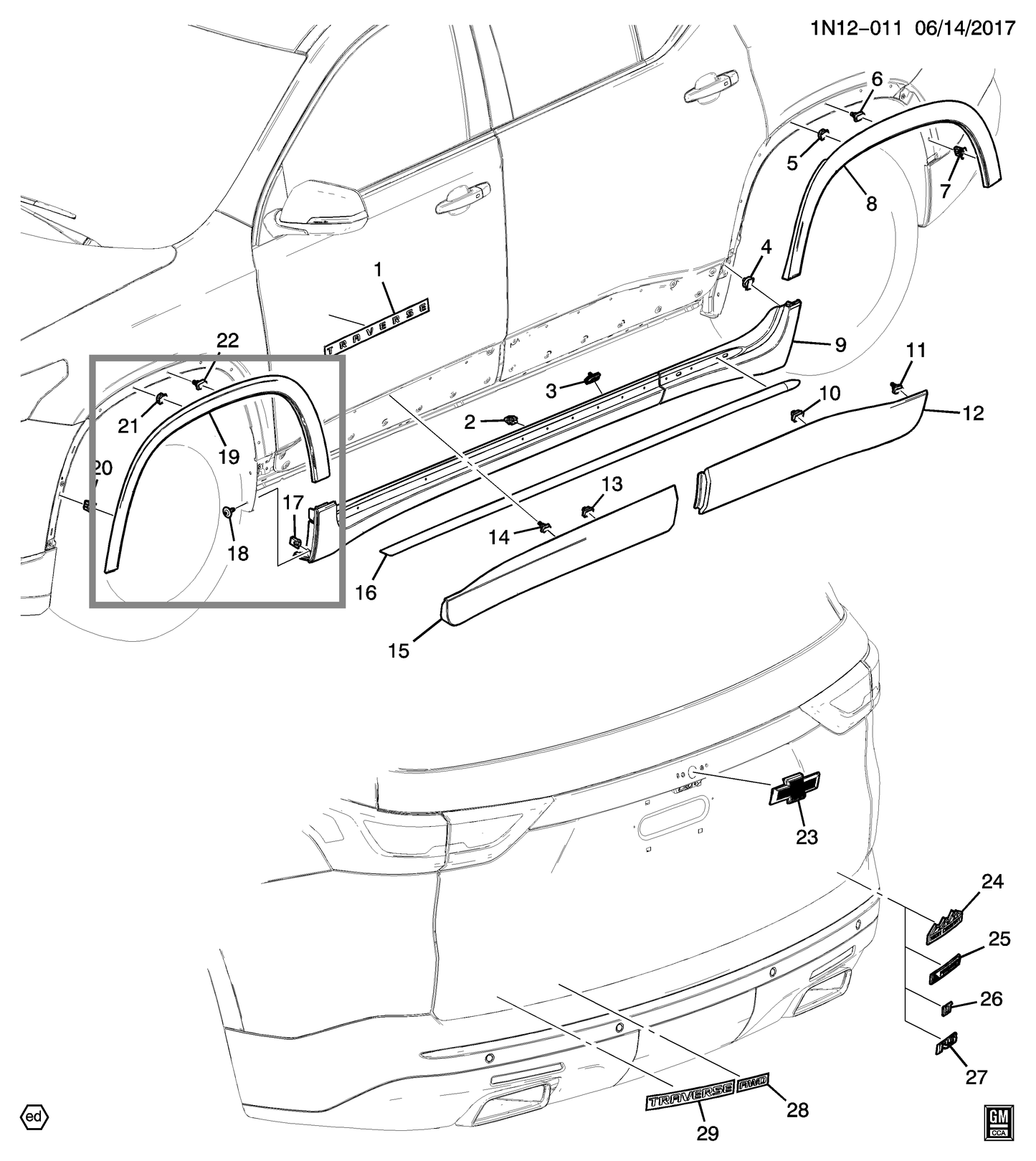 Moldura de Guardafango Delantero. Chevrolet Traverse 2018-2024