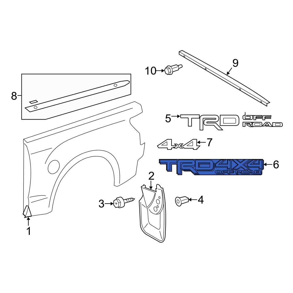 Sticker (Original) Toyota TRD 4x4 OFF ROAD Guardafango Trasero. Toyota Tacoma 2016-2023