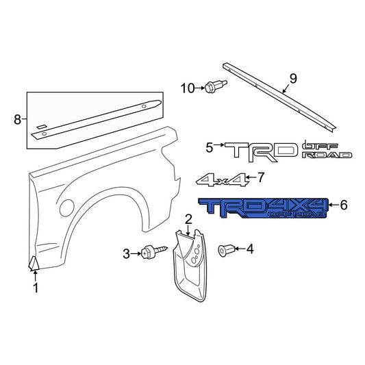 Sticker (Original) Toyota TRD 4x4 OFF ROAD Guardafango Trasero. Toyota Tacoma 2016-2023