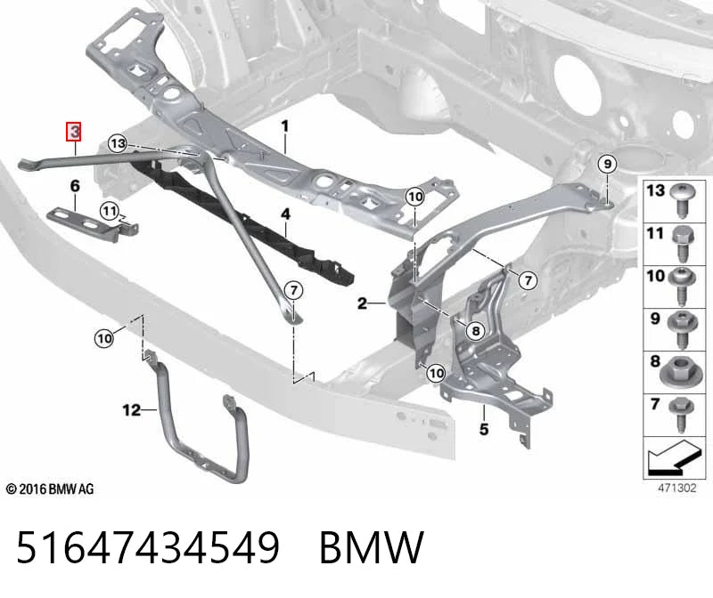 Soporte en V del panel frontal. BMW X1  2016-2019