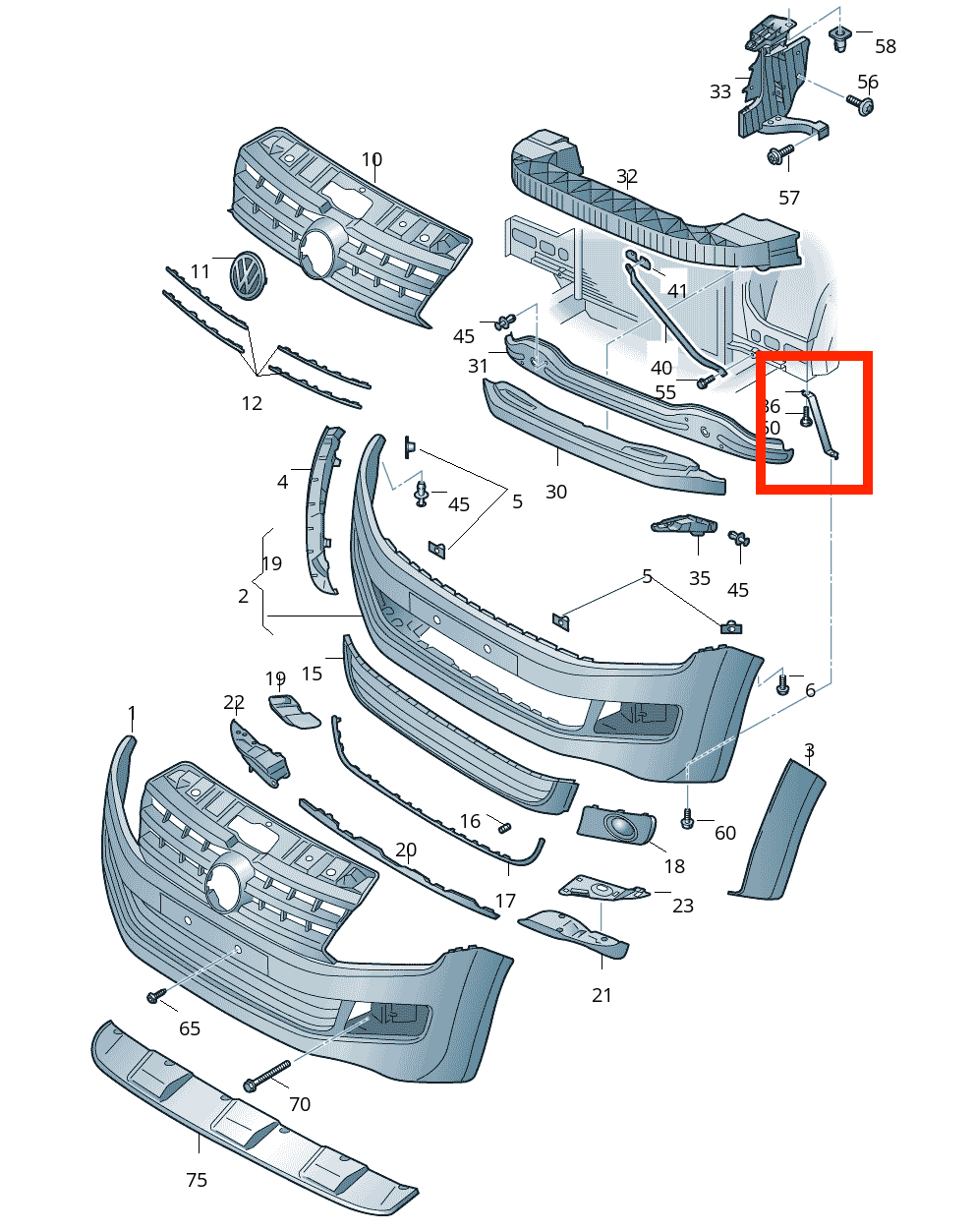 Front Bumper Brackets. Volkswagen Amarok 2017-2022