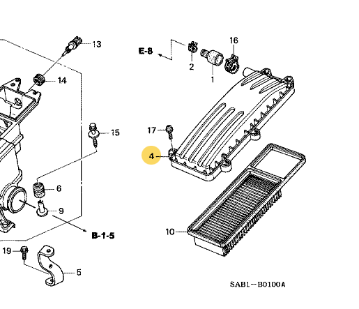 Carcasa de Filtro de Aire de Motor. Honda Fit 2002-2008 1.3L