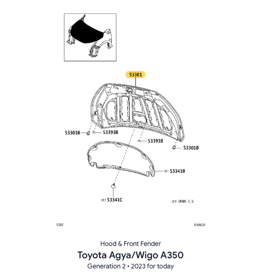 Tapa de Motor. Toyota Agya 2024-2026