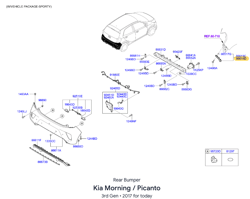 Bracket Defensa Trasera X-Line (Original). Kia Picanto 2017-2020