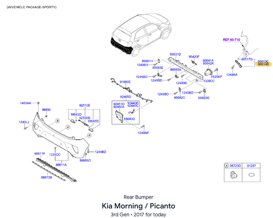 Bracket Defensa Trasera X-Line (Original). Kia Picanto 2017-2020
