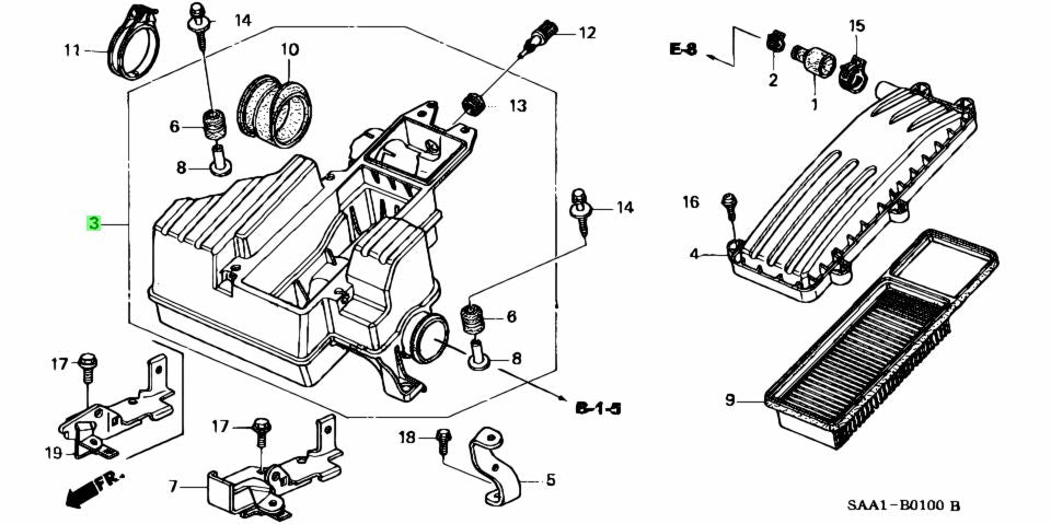 Carcasa de Filtro de Aire de Motor. Honda Fit 2002-2008 1.3L
