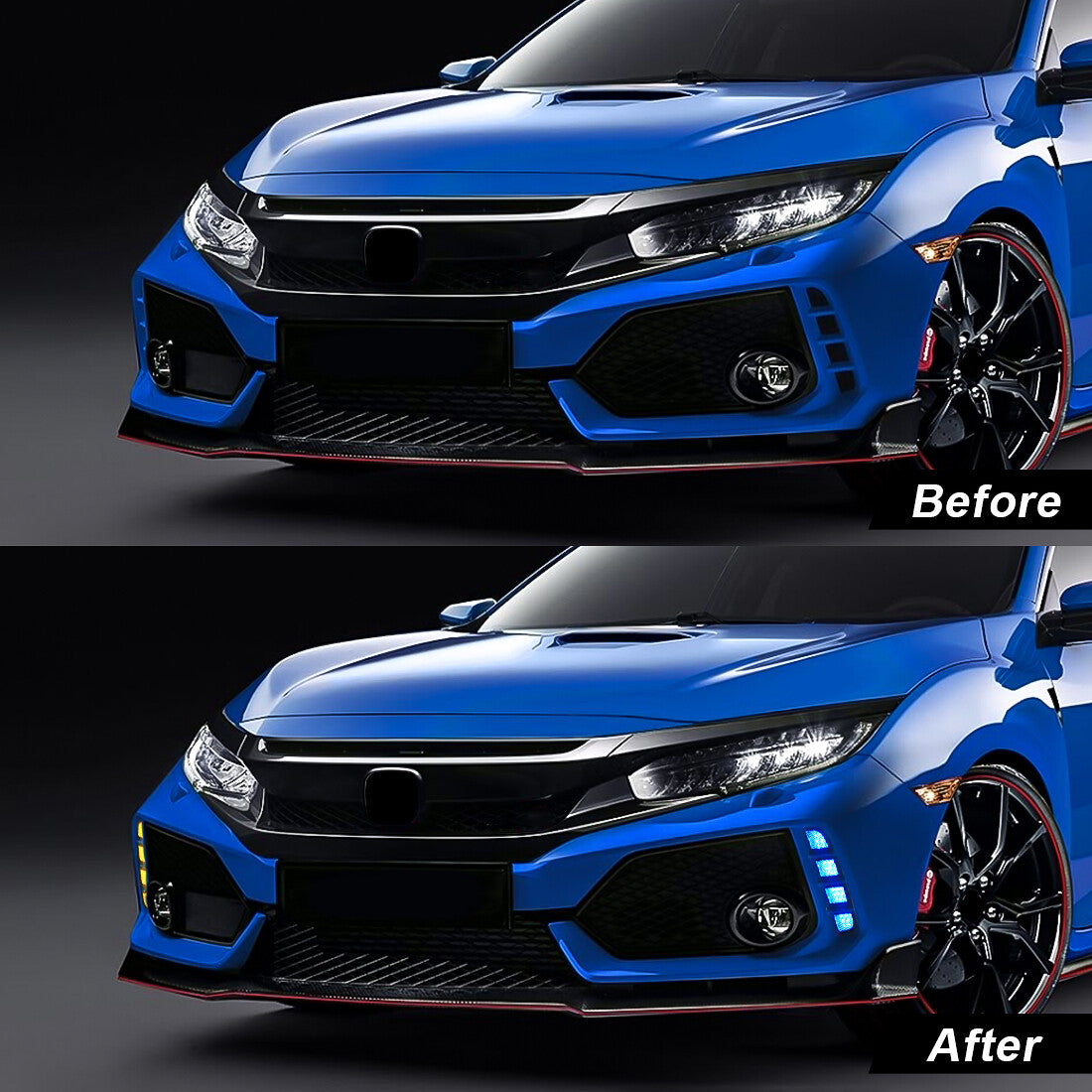 Faros DRL Defensa Delantera. Honda Civic Type R FK8 2017-2021