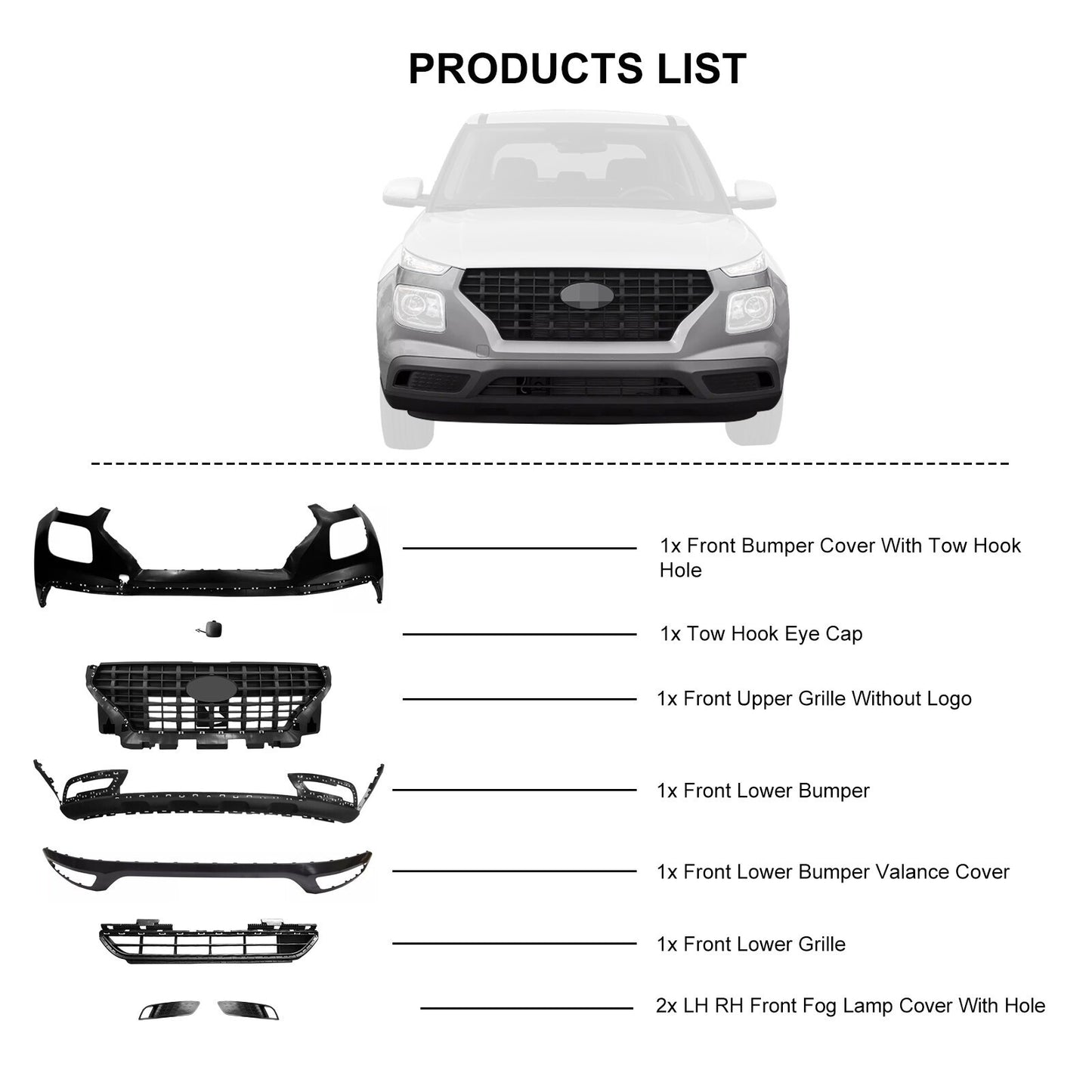 Complete Front Bumper. Hyundai Venue 2020-2025