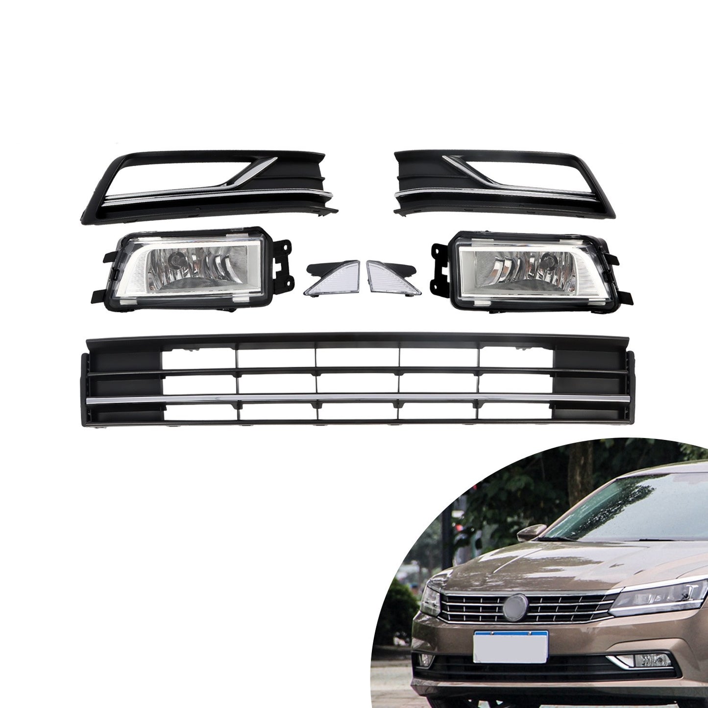Set de Parrillas Defensa Delantera con Antinieblas, Volkswagen Passat 2016-2019