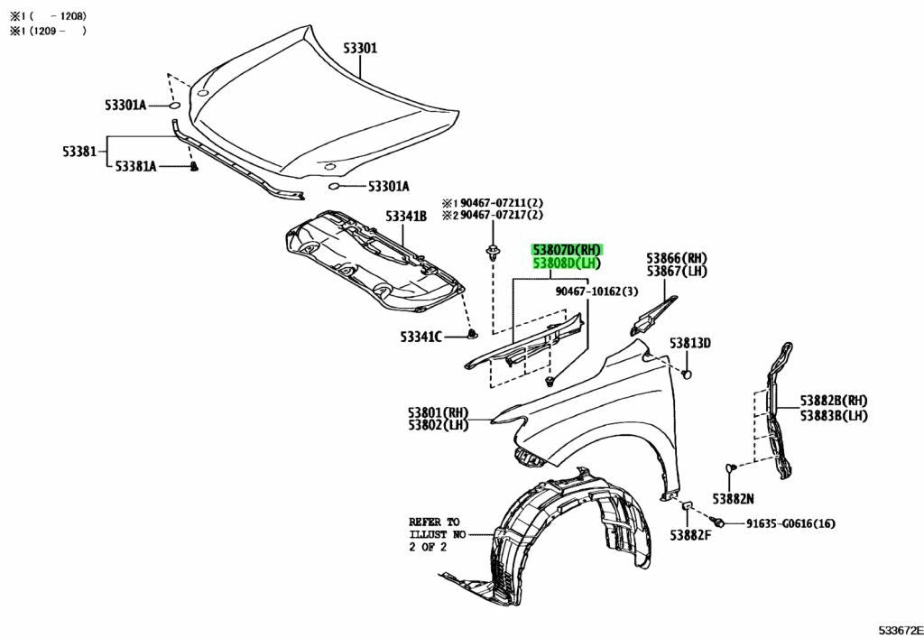 Refuerzo Superior de Guardafango Delantero (Original). Lexus RX 2013-2015