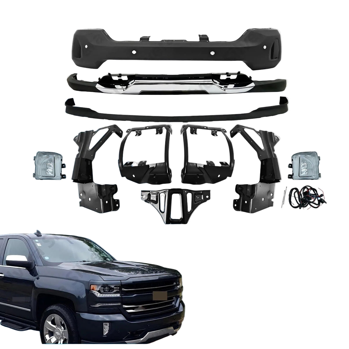 Defensa Delantera Completa + Brackets. Chevrolet Silverado 1500 2016-2019