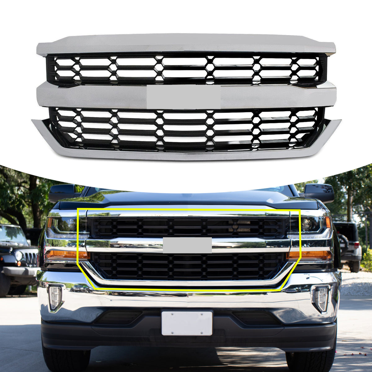 Parrilla Frontal Cromada. Chevrolet Silverado 1500 2016-2019