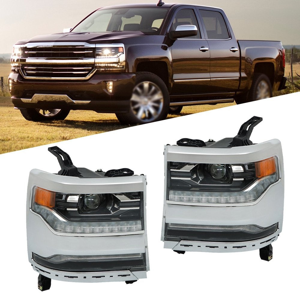Faros Delanteros (Bisel Cromado). Chevrolet Silverado 1500 2016-2019