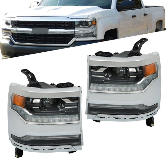 Faros Delanteros (Bisel Cromado). Chevrolet Silverado 1500 2016-2019